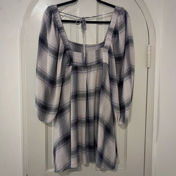 UO Plaid Mini Babydoll Dress, Empire Waist 90s Vibes Long Sleeves, sz. S-P - Picture 5 of 5